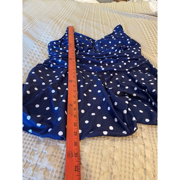Swimsuit 2 Piece Plus 3X Modest Navy Polka Dot Rouching Separate Short Bottoms - Picture 11 of 12